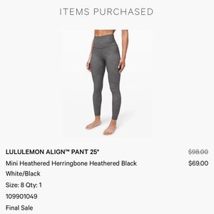 NWOT LULULEMON 25” ALIGN LEGGINGS